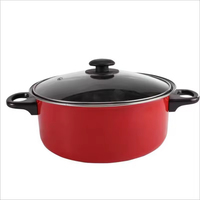Lot de 3 Faitouts Antiadhésifs à Micro-Pression en Acier Inoxydable Revêtu, Batterie de Cuisine Rouge pour Soupe, Friture et Poêles