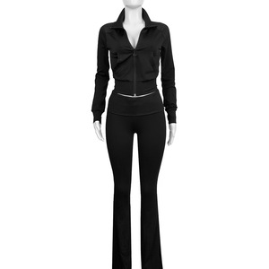 HR24066 Traje Deportivo Casual para <span class=keywords><strong>Mujer</strong></span>, Estilo Europeo y Americano, Ajustado, con Cuentas, Terciopelo Sólido, Cintura Baja, Plegable - Product Image 2