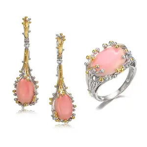 Guangzhou Perfect Ring Earring Pink Cochineal Sterling Silver Jewelry Set China Wholesale Price