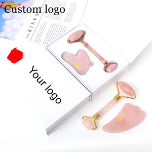 Vendita calda di Quarzo Rosa Rullo di Giada Gua Sha Viso Giada Massager Strumento Rullo di Giada per Il Viso