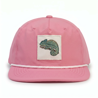 Casquette Snapback en Nylon à 5 Panneaux Personnalisée OEM avec Logo en Patch Tissé et Cordon, Chapeau de Golf de Haute Qualité Non Structuré