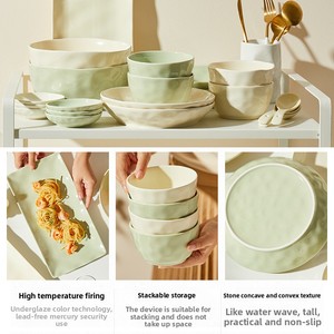 Nouvel ensemble de vaisselle en céramique de style crème 2025, de haute qualité, comprenant des bols, des baguettes et un motif de fruits, pour la vaisselle de table domestique - Product Image 3