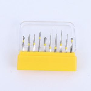 Jeu de fraises diamantées dentaires 1,6 mm à tête conique, fraises à résine haute vitesse pour préparation dentaire, 10 pièces, étui jaune - Product Image 2