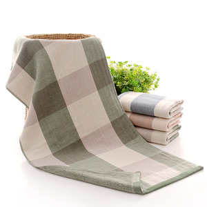 Serviette de toilette en coton à carreaux de style minimaliste japonais, <span class=keywords><strong>double</strong></span> couche, en <span class=keywords><strong>gaze</strong></span> éponge, pour usage quotidien familial - Product Image 5