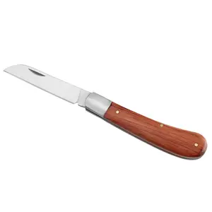 Faca dobrável de madeira, punho de madeira, aço inoxidável, faca para jardim, planta, frutas, enxertia, faca eletricista
