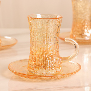 Taza de <span class=keywords><strong>café</strong></span> de vidrio con platillo, juego de 6, venta al por mayor, taza de agua de vidrio ámbar europeo para el hogar, taza de té de vidrio resistente al calor - Product Image 3