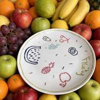 20 cm handgeschilderd fruit doodle keramiek bord, Ins stijl schattig fruitig print dinerbord voor salade dessert fruit