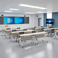 Ensemble de table et de chaises de réunion pliantes modulaires en panneaux de bois modernes avec pieds en acier pour les entreprises et les écoles