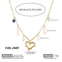 Collier pendentif cœur fondant en acier inoxydable style irrégulier, plaqué or 18 carats, avec perles en pierre naturelle pour femme