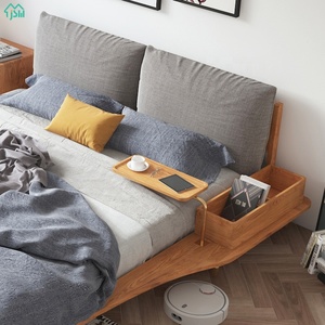 <span class=keywords><strong>Letto</strong></span> <span class=keywords><strong>Matrimoniale</strong></span> in <span class=keywords><strong>Legno</strong></span> con <span class=keywords><strong>Testiera</strong></span> in Cotone e Lino, Design Moderno con Comodino - Product Image 2