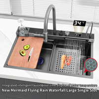 Évier de cuisine intelligent de luxe avec cascade, multifonctionnel, numérique, ensemble d'évier de cuisine noir