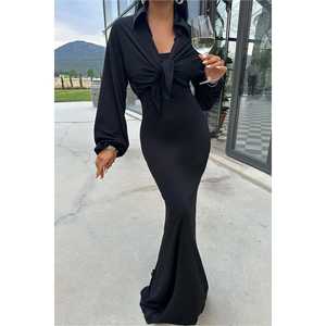 Ensemble de costume noir pour femme avec jupe et col chemise, ensemble élégant - Product Image 5