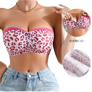 Sujetador sin aros con estampado de leopardo, transpirable, de una pieza, push-up, sin costuras, de seda helada, antideslizante, con cierre frontal, copa S, sin espalda - Product Image 1