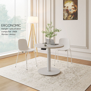 Escritorio de Computadora Ergonómico Moderno Blanco de Una Sola Pata, Ajustable en Altura con un Motor y 3 Etapas, Escritorio Redondo para Computadora - Product Image 3