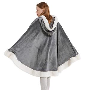 <span class=keywords><strong>Plaid</strong></span> poncho cape à <span class=keywords><strong>capuche</strong></span> en flanelle sherpa tricotée super douce et confortable, style européen, pour <span class=keywords><strong>femme</strong></span> - Product Image 5