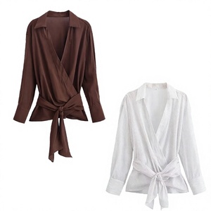 ZATRHMBM 2025 Spring/Autumn <b>Women's</b> Woven Breathable Polyester Casual <b>Blouse</b> Simple Button Bow Detail Turn-down Collar <b>Long</b> - Product Image 2