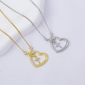 Collier de foi pour femmes, pendentif croix, plaqué or 18 carats, bijoux en acier inoxydable, collier cœur, Saint-Valentin - Product Image 1