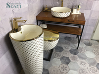SDAYI Salle De Bains De Luxe Or Couleur Doré Toilette Peint En Céramique Or Lavabo
