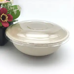 Compostable bagasse sugarcane microwave safe take away food containers soup bowl with plastic lid