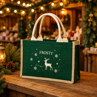Sac fourre-tout en toile de jute naturelle écologique, imprimé rennes givrés pour les fêtes d'hiver, sac de courses réutilisable, logo personnalisé OEM