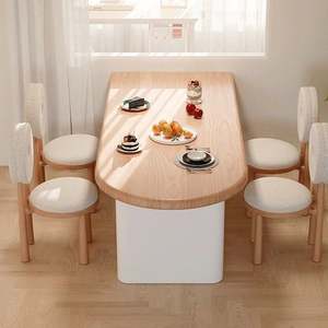 Table à manger en bois massif de couleur crème, ensemble de 4 pièces, design semi-ovale mural peu encombrant pour les petites maisons - Product Image 5