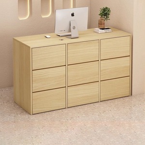 Minimalist Wood Reception <b>Desk</b> with Storage Drawers for Office or Retail Space - Product Image 6