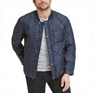 Veste matelassée tendance pour homme, couleur unie, couture en losange, col montant fin, hiver, mode, chaude, fermeture éclair - Product Image 4