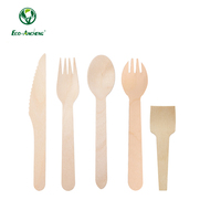 Lot de couverts en bois modernes jetables écologiques de haute qualité avec cuillère, fourchette et couteau de 160 mm, sans danger pour les aliments, pour les voyages et les fêtes