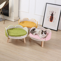 Chat à la mode maison chaude quatre saisons en peluche lit de chat rond lit universel en bois confortable lit d'arbre à chat