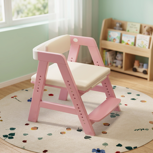 Chaise pour enfants rose à hauteur réglable avec siège et dossier en mousse, design solide pour le mobilier de salon - Product Image 2