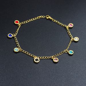 Nueva Llegada, Joyería de Acero Inoxidable, Cadena de Eslabones Geométricos, Tobillera Chapada en Oro de 18k, Tobilleras con Circonitas Redondas de Colores para Mujer - Product Image 2