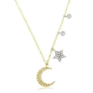 LOZRUNVE 925 <strong>Silver</strong> Two Tone Moon and <strong>Star</strong> Charm <strong>Necklace</strong> Choker <strong>Sterling</strong> <strong>Silver</strong> - Product Image 1