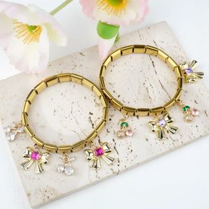 Italian Link Bracelet Interchangeable Modular Dangle <b>Charms</b> Cherry Bow Gold Tone Stainless Steel for Women Christmas Gift - Product Image 4