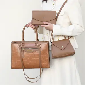 2023 nuevo conjunto de bolso de cuero Pu para mujer joven, bolso tipo billetera, conjunto de 3 piezas, estilo de comercio exterior