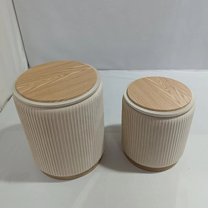 Bailey Custom <span class=keywords><strong>con</strong></span> gambe in legno di stoccaggio rotondo sedia ottomana Base in legno di velluto 1.5 pollici Set di 2 <span class=keywords><strong>pouf</strong></span> per soggiorno - Product Image 1