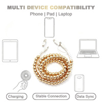 Câble USB-C 4-en-1 doré brillant à perles, anti-emmêlement, accessoires électroniques