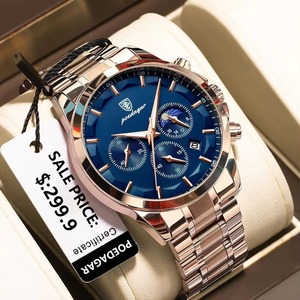 Drioshipping <b>Men</b> Stainless Steel Band Sport Waterproof Quartz <b>Watches</b> Man <b>Blue</b> Business Multifunction Luminous Calendar <b>Watch</b> - Product Image 6