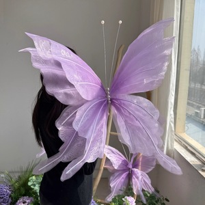 LANJO Giant Pink Organza Butterfly For Wedding Backdrop Whimsical Large Fabric Mesh Wall Decor For Nursery Baby Shower Supplies - Product Image 2