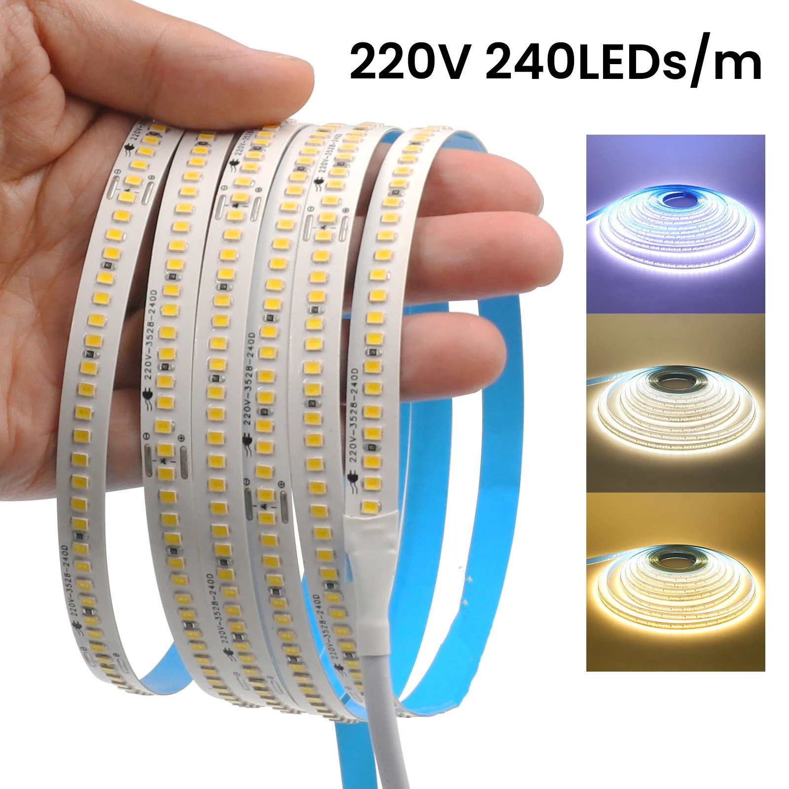 SMD 2835 LED Strip Light 240LEDs/M AC 220V IP20 for Home Decor Flexible Ribbon Stripe Self Adhesive Tape Strip Chain Light