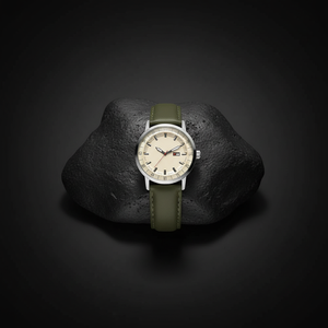 Montre chronographe pour homme en cuir vert avec mouvement à quartz, résistance à l'eau 10m, cadran en verre, boîtier argenté, bracelet <span class=keywords><strong>beige</strong></span> 22mm - Product Image 3