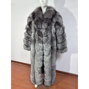 RXFurs Giacca in Pelliccia Calda a Righe Verticali, Extra Lunga, Lussuosa in Vera Pelliccia di Volpe Dorata con Grande Colletto - Product Image 5
