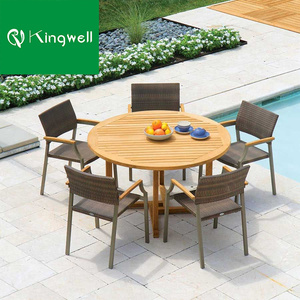 Hot Bán Patio Gỗ Tếch Đồ Nội Thất Ngoài Trời Giải Trí Ăn Thanh Phân Đặt Bằng Gỗ <span class=keywords><strong>Wicker</strong></span> Vườn Bàn Ăn Và Mây Ghế Bộ - Product Image 6
