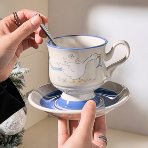 Kore tarzı sevimli karikatür estetik sevimli kuğu seramik kahve fincanı ve fincan tabağı seti öğleden sonra çay Latte kupası - Product Image 5