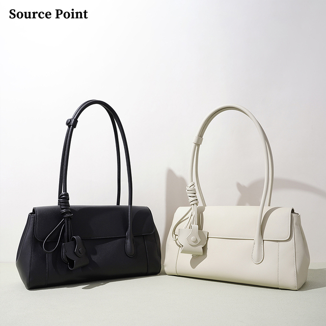 High Sense Large Capacity One-shoulder Genuine Leather Handbags with Pendant Square Pillow Underarm Handbags