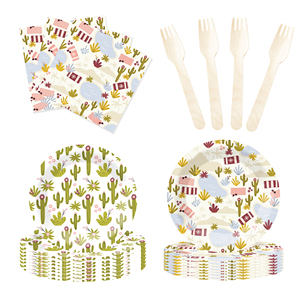 Juego de Vajilla con Temática de Plantas DAMAI para Decoración de Fiestas de Vaqueros, Incluye 7 y 9 Platos de Papel, Vasos y Servilletas para 8 Personas - Product Image 4