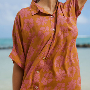OEM <b>Custom</b> Hawaiian Print Button-Up Square Neck Casual Shirt <b>Dress</b> High-Quality Soft Rayon Shirt <b>Dress</b> - Product Image 4