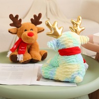 Peluche de renne de Noël personnalisée OEM ODM avec écharpe, broderie, rembourrage en coton PP, doublure en maille, anti-stress - Commande en gros
