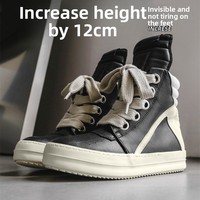 Chaussures montantes pour hommes, style urbain européen et américain, avec rehaussement interne de 12 cm, semelle épaisse en caoutchouc et languette large, design triangle inversé