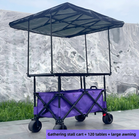 Chariot de camping pliable à quatre roues, imperméable, avec pare-soleil mobile et grande planche de travail