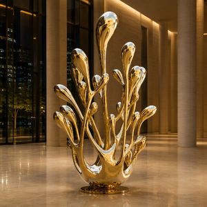 Sculpture fluide sur pied en acier inoxydable sur mesure, grande taille, artisanale, moderne et résistante aux intempéries pour espaces publics - Product Image 2